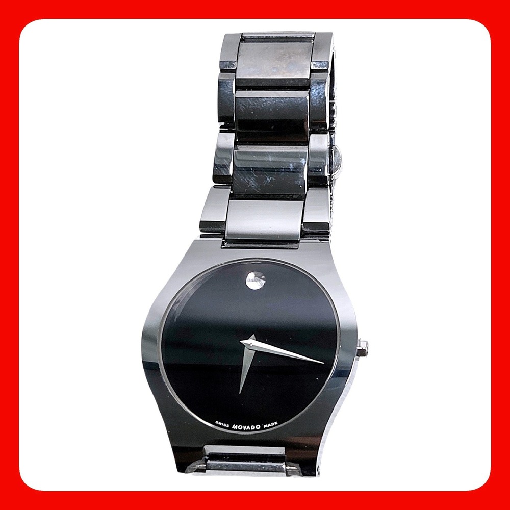Movado Museum Watch 89 C6 1850 Mens Minimalist Black Tungsten Carbide Swiss